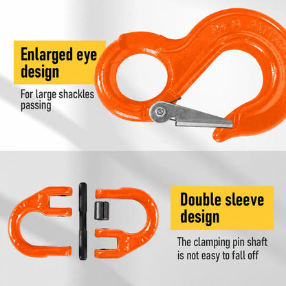 2T Sling Hook & Hammerlock Kit, 2 Sets Heavy Duty Trailer Safety Chain Hooks for Caravan, Camper & Boat Trailers-Orange - Image 2