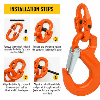 2T Sling Hook & Hammerlock Kit, 2 Sets Heavy Duty Trailer Safety Chain Hooks for Caravan, Camper & Boat Trailers-Orange - Image 3
