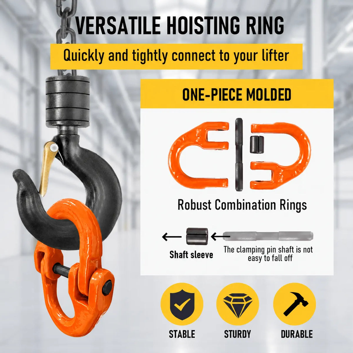 2T Sling Hook & Hammerlock Kit, 2 Sets Heavy Duty Trailer Safety Chain Hooks for Caravan, Camper & Boat Trailers-Orange - Image 5