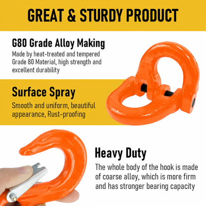 2T Sling Hook & Hammerlock Kit, 2 Sets Heavy Duty Trailer Safety Chain Hooks for Caravan, Camper & Boat Trailers-Orange - Image 9