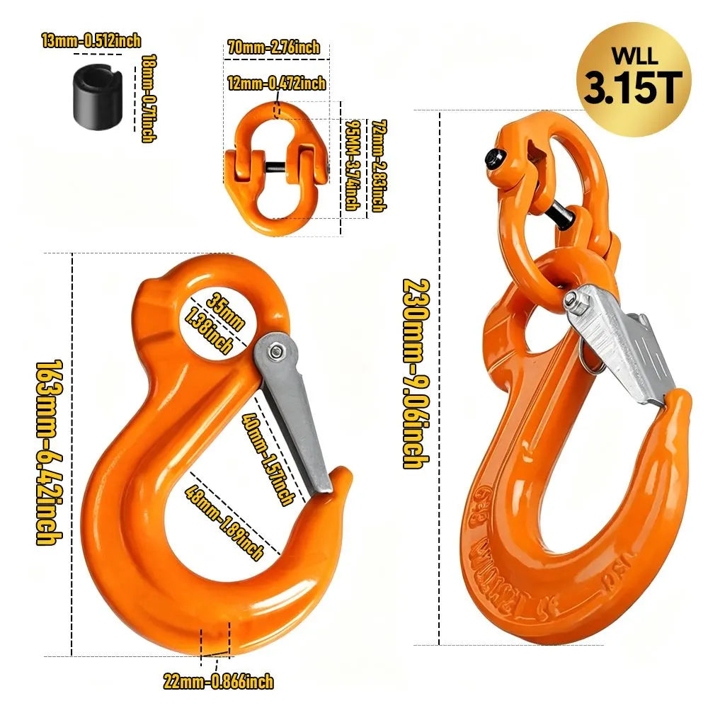 3.15T Sling Hook & Hammerlock Kit, 2 Sets Heavy Duty Trailer Safety Chain Hooks for Caravan, Camper & Boat Trailers-Orange - Image 2