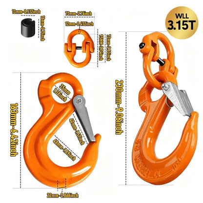 3.15T Sling Hook & Hammerlock Kit, 2 Sets Heavy Duty Trailer Safety Chain Hooks for Caravan, Camper & Boat Trailers-Orange - Image 2
