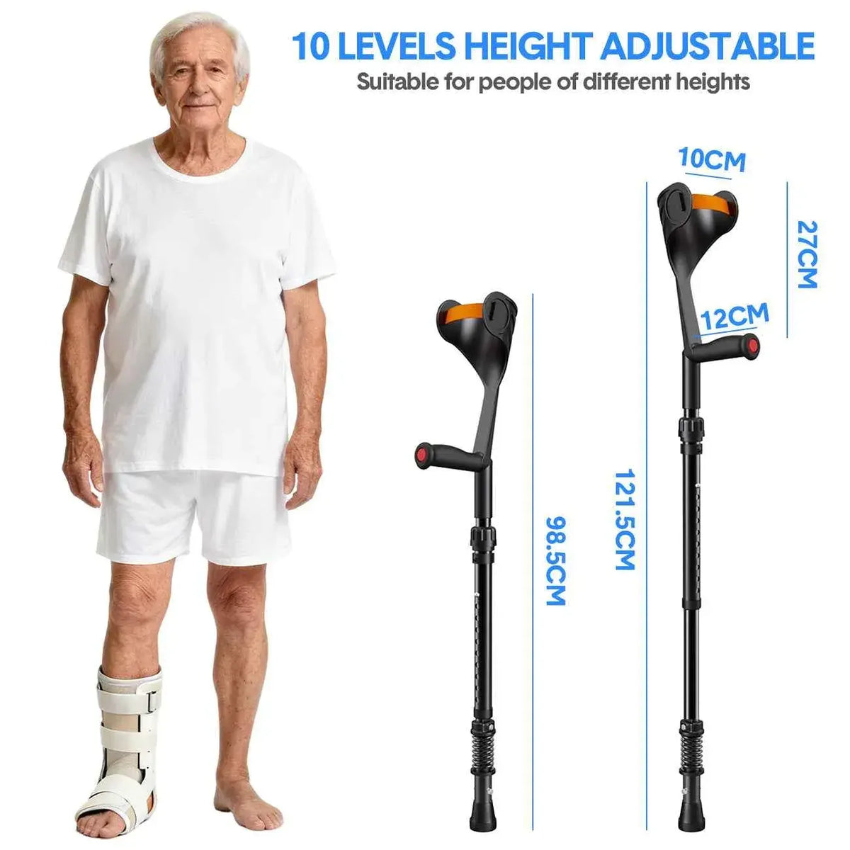 Pair of Adjustable Forearm Crutches for Adults, Lightweight Portable Walking Crutches with Spring Cushioning Design, Black - Image 2