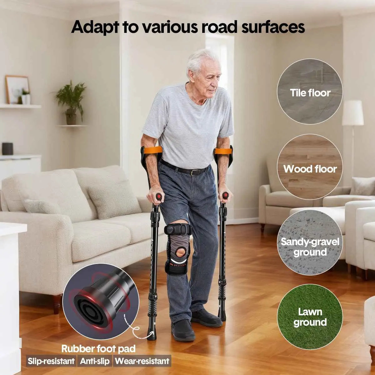 Pair of Adjustable Forearm Crutches for Adults, Lightweight Portable Walking Crutches with Spring Cushioning Design, Black - Image 3