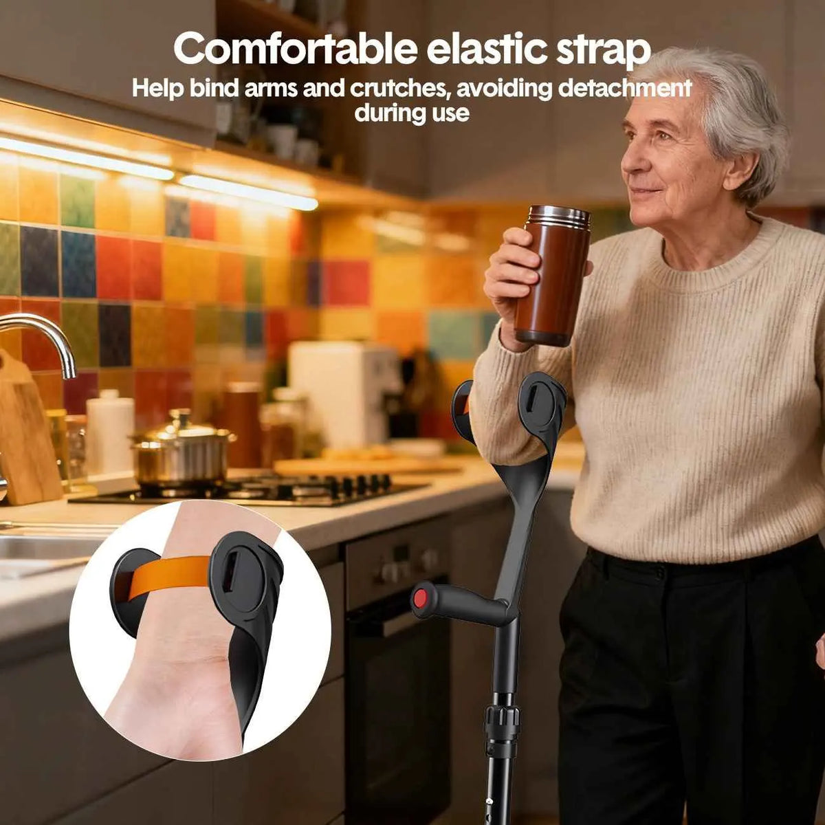 Pair of Adjustable Forearm Crutches for Adults, Lightweight Portable Walking Crutches with Spring Cushioning Design, Black - Image 4