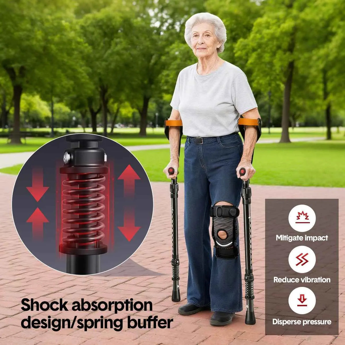 Pair of Adjustable Forearm Crutches for Adults, Lightweight Portable Walking Crutches with Spring Cushioning Design, Black - Image 5