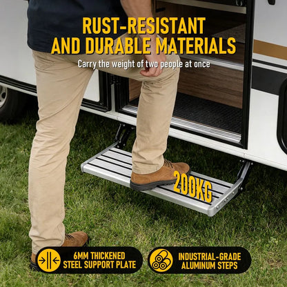 Heavy Duty Pull-Out Caravan Step – Folding Aluminium RV Entry Step, Non-Slip Portable Camping Step, Space-Saving Retractable Design, 58 x 54 x 17cm - Image 2