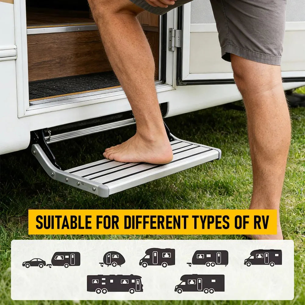 Heavy Duty Pull-Out Caravan Step – Folding Aluminium RV Entry Step, Non-Slip Portable Camping Step, Space-Saving Retractable Design, 58 x 54 x 17cm - Image 4