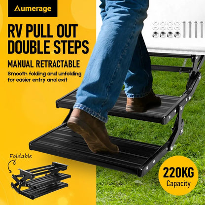 Heavy Duty Double Aluminium Caravan Step – Anti-Slip RV Entry Step, Stable 2-Tier Camping Step, Durable Outdoor Access Step, 54.5 x 77.5 x 30cm - Image 7