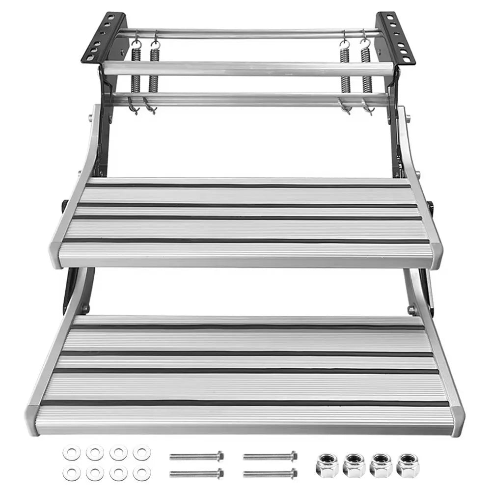 Heavy Duty Double Aluminium Caravan Step – Anti-Slip RV Entry Step, Stable 2-Tier Camping Step, Durable Outdoor Access Step, 54.5 x 77.5 x 30cm