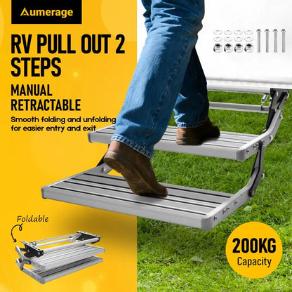 Heavy Duty Double Aluminium Caravan Step – Anti-Slip RV Entry Step, Stable 2-Tier Camping Step, Durable Outdoor Access Step, 54.5 x 77.5 x 30cm - Image 2