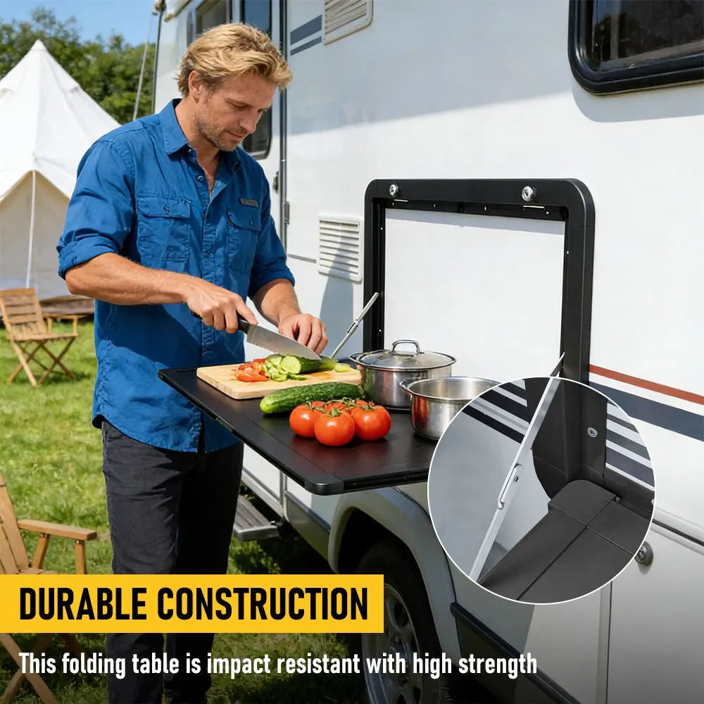 Aumerage Aluminium Folding Caravan Table – Lockable, Space-Saving Portable Table with 50kg Capacity, Black - Image 2