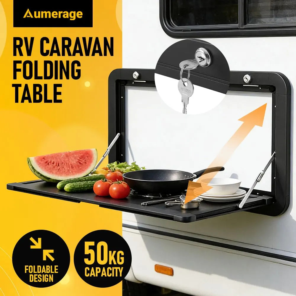 Aumerage Aluminium Folding Caravan Table – Lockable, Space-Saving Portable Table with 50kg Capacity, Black - Image 7