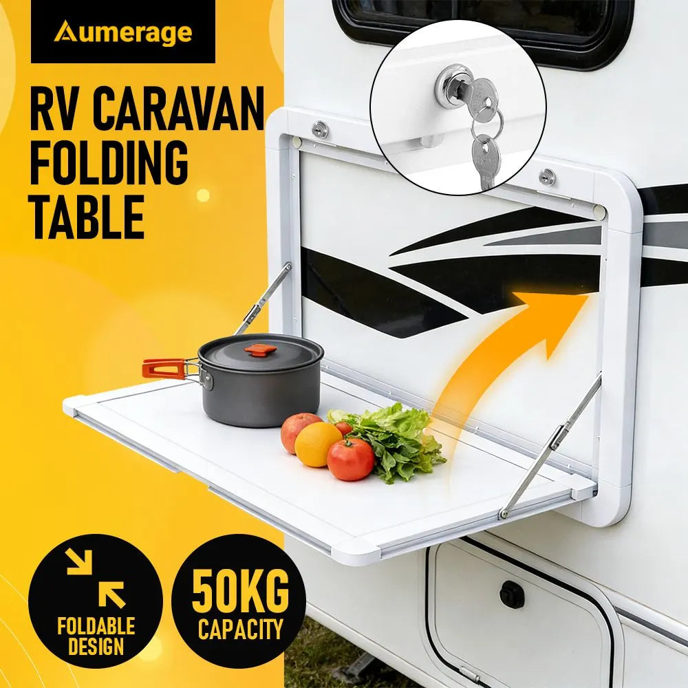 Heavy Duty Folding Caravan Table 800 x 450mm – Full Metal Frame, Lockable, 50kg Max Capacity, White - Image 2