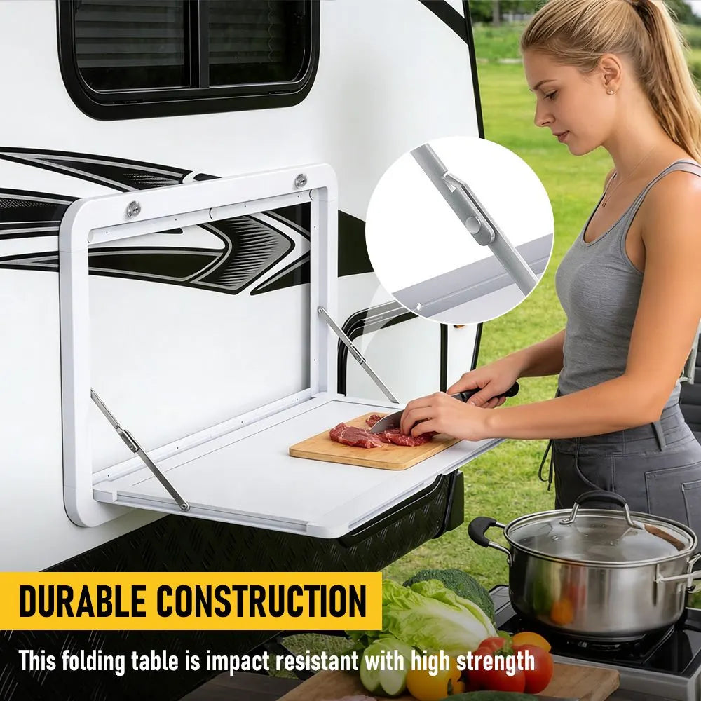 Heavy Duty Folding Caravan Table 800 x 450mm – Full Metal Frame, Lockable, 50kg Max Capacity, White - Image 3