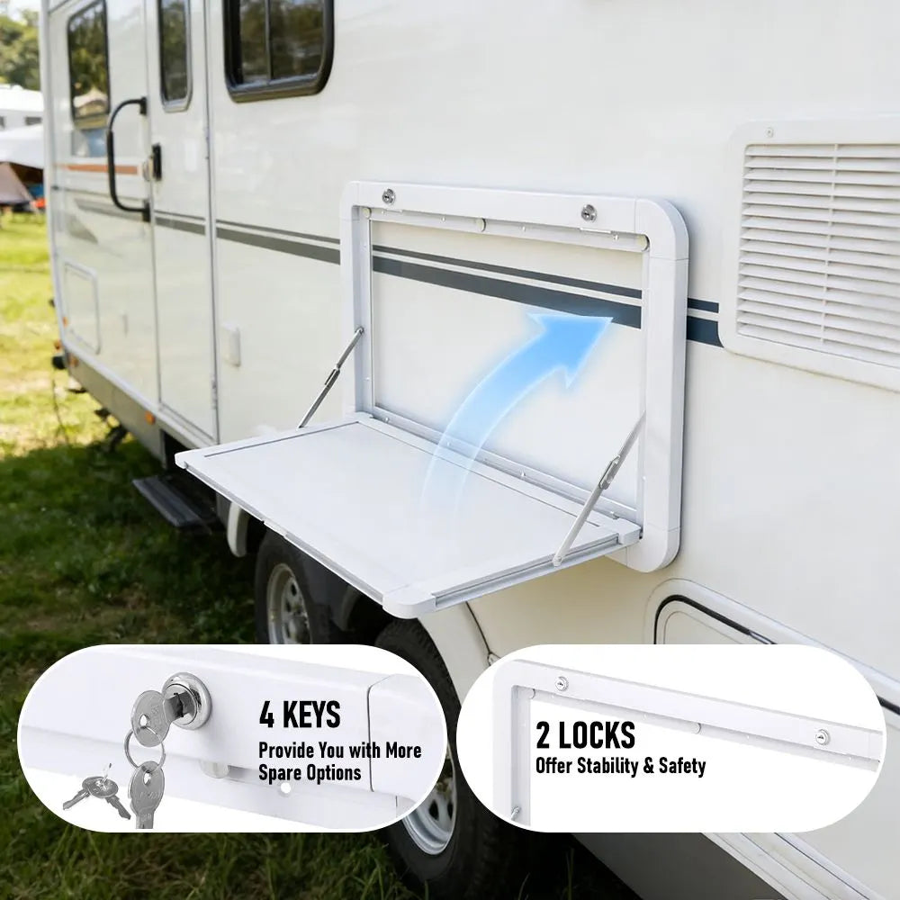Heavy Duty Folding Caravan Table 800 x 450mm – Full Metal Frame, Lockable, 50kg Max Capacity, White - Image 4