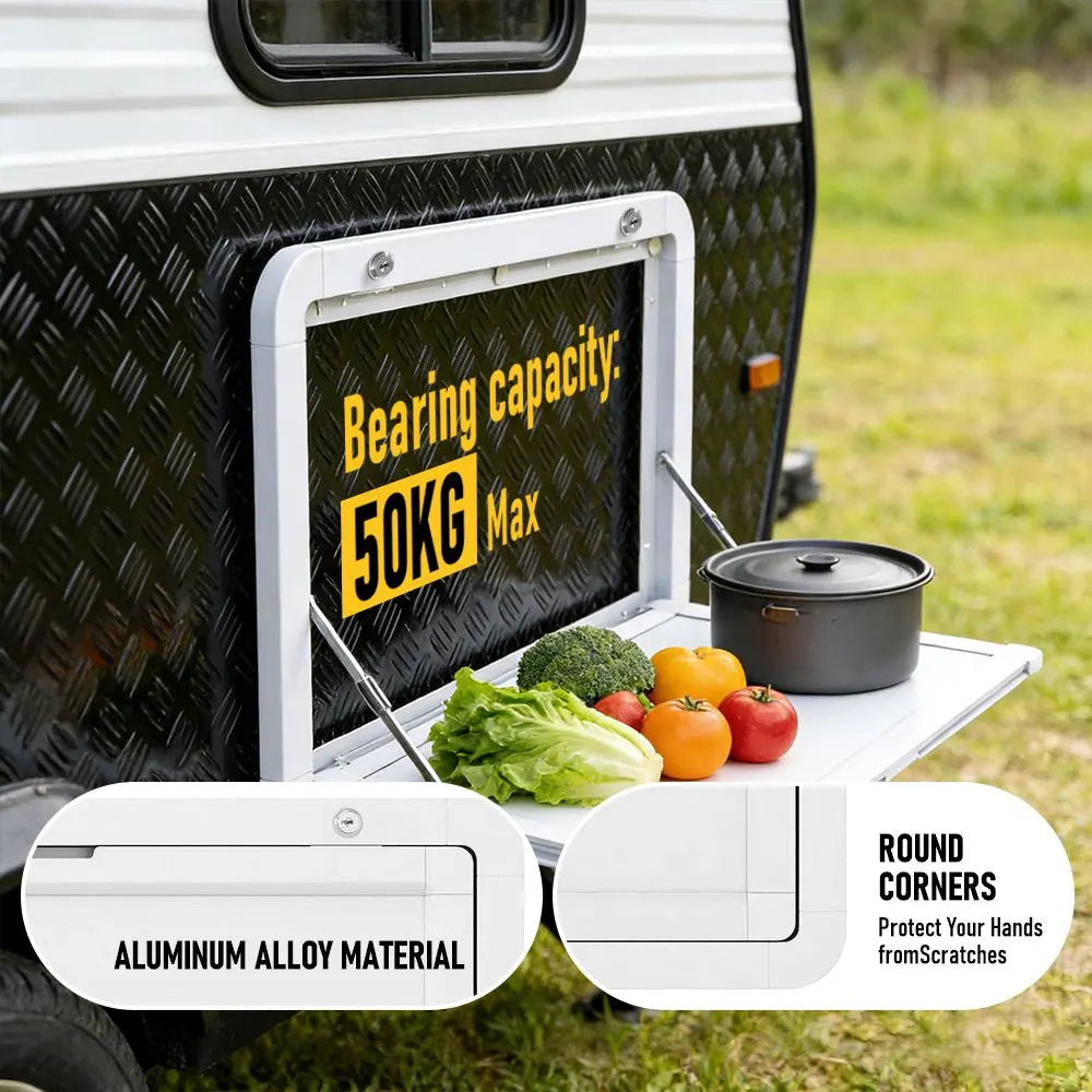 Heavy Duty Folding Caravan Table 800 x 450mm – Full Metal Frame, Lockable, 50kg Max Capacity, White - Image 6