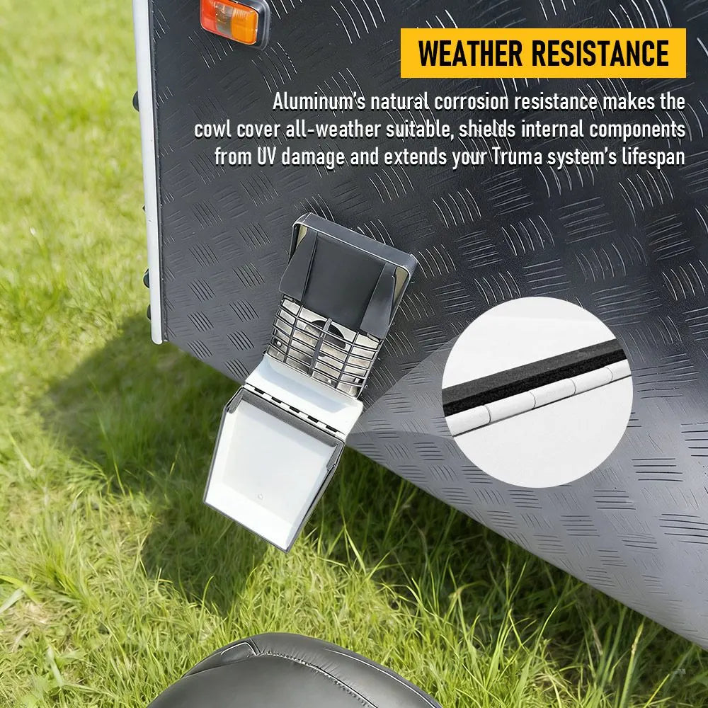 RV Truma Cowl Cover Silver Checker Aluminum Universal Flue Vent Truma Hotwater AU-White - Image 7
