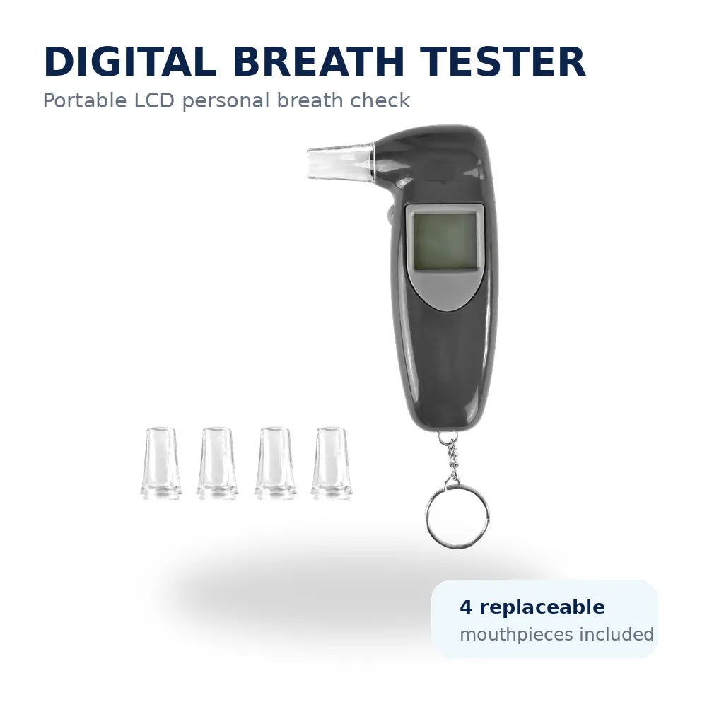 Digital Breathalyser Alcohol Tester LCD 118x70x28mm 4 Mouthpieces Semiconductor Sensor Auto-Off Keychain Portable