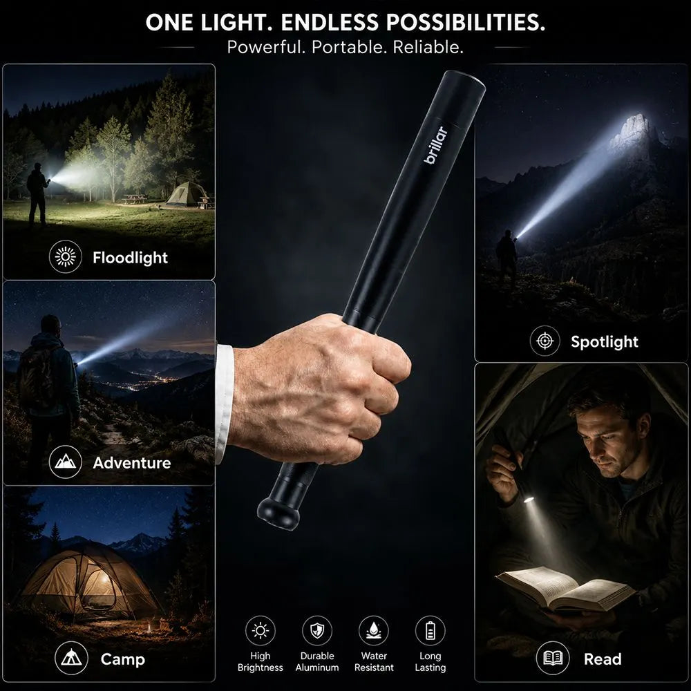 Aumerage 35cm Long LED Flashlight, Aircraft-Grade Aluminum, 3 Modes High/Low/Strobe, Lightweight Outdoor Torch for Camping & Emergency, Batteries Included - Black - Image 6