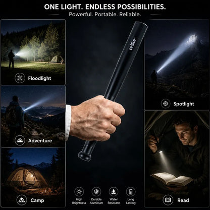 Aumerage 35cm Long LED Flashlight, Aircraft-Grade Aluminum, 3 Modes High/Low/Strobe, Lightweight Outdoor Torch for Camping & Emergency, Batteries Included - Black - Image 6