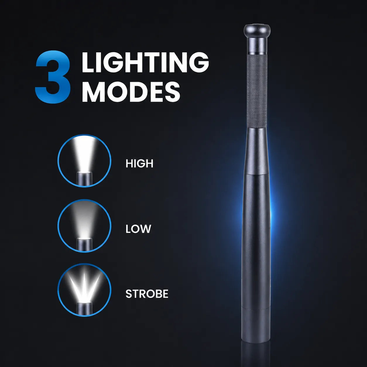 35cm Aluminium LED Torch Flashlight with High Low Strobe Modes, AA Batteries Included, Lightweight Camping Emergency Safety Light – Gunmetal - Image 7