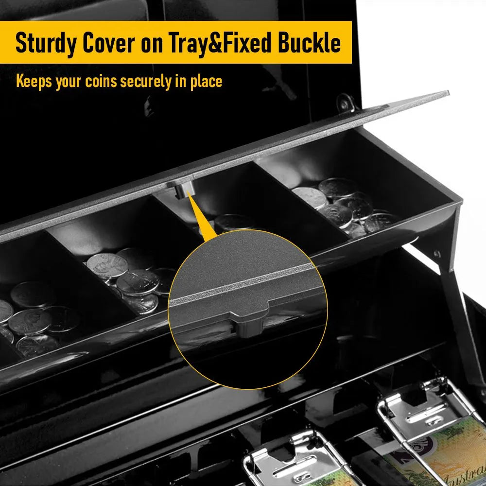 Lockable Cash Box with Coin Tray – Durable Metal Money Box with Key Lock for Bills & Change – Black - Image 6