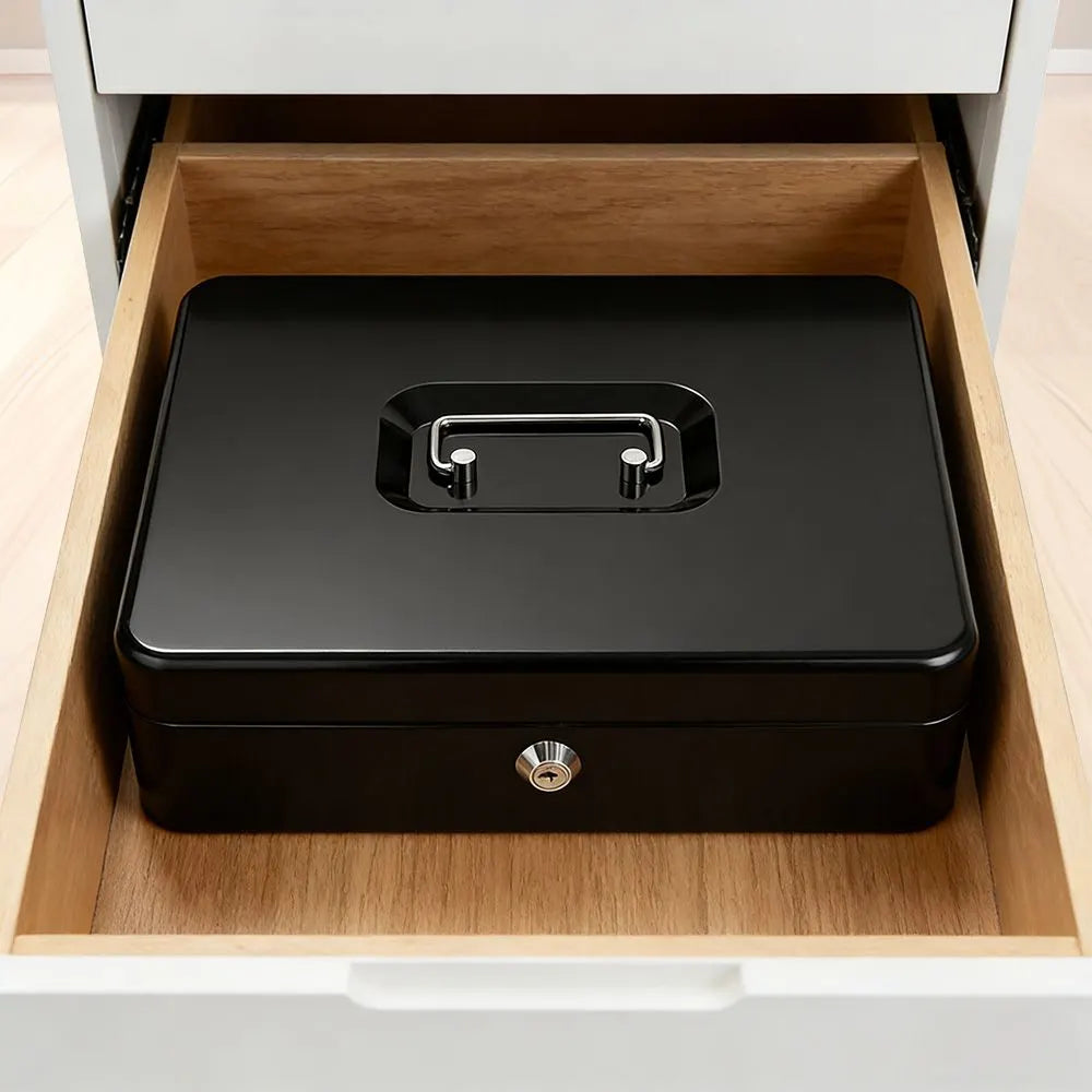 Lockable Cash Box with Coin Tray – Durable Metal Money Box with Key Lock for Bills & Change – Black - Image 7