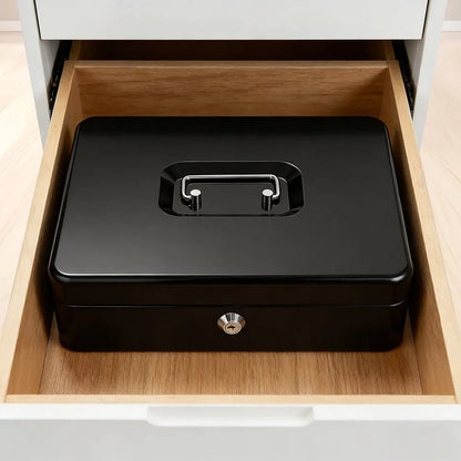 Lockable Cash Box with Coin Tray – Durable Metal Money Box with Key Lock for Bills & Change – Black - Image 7