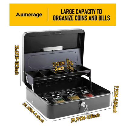 Lockable Cash Box with Coin Tray – Durable Metal Money Box with Key Lock for Bills & Change – Black - Image 9