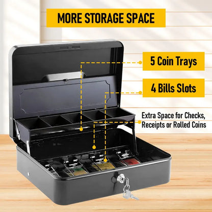 Lockable Cash Box with Coin Tray – Durable Metal Money Box with Key Lock for Bills & Change – White - Image 5