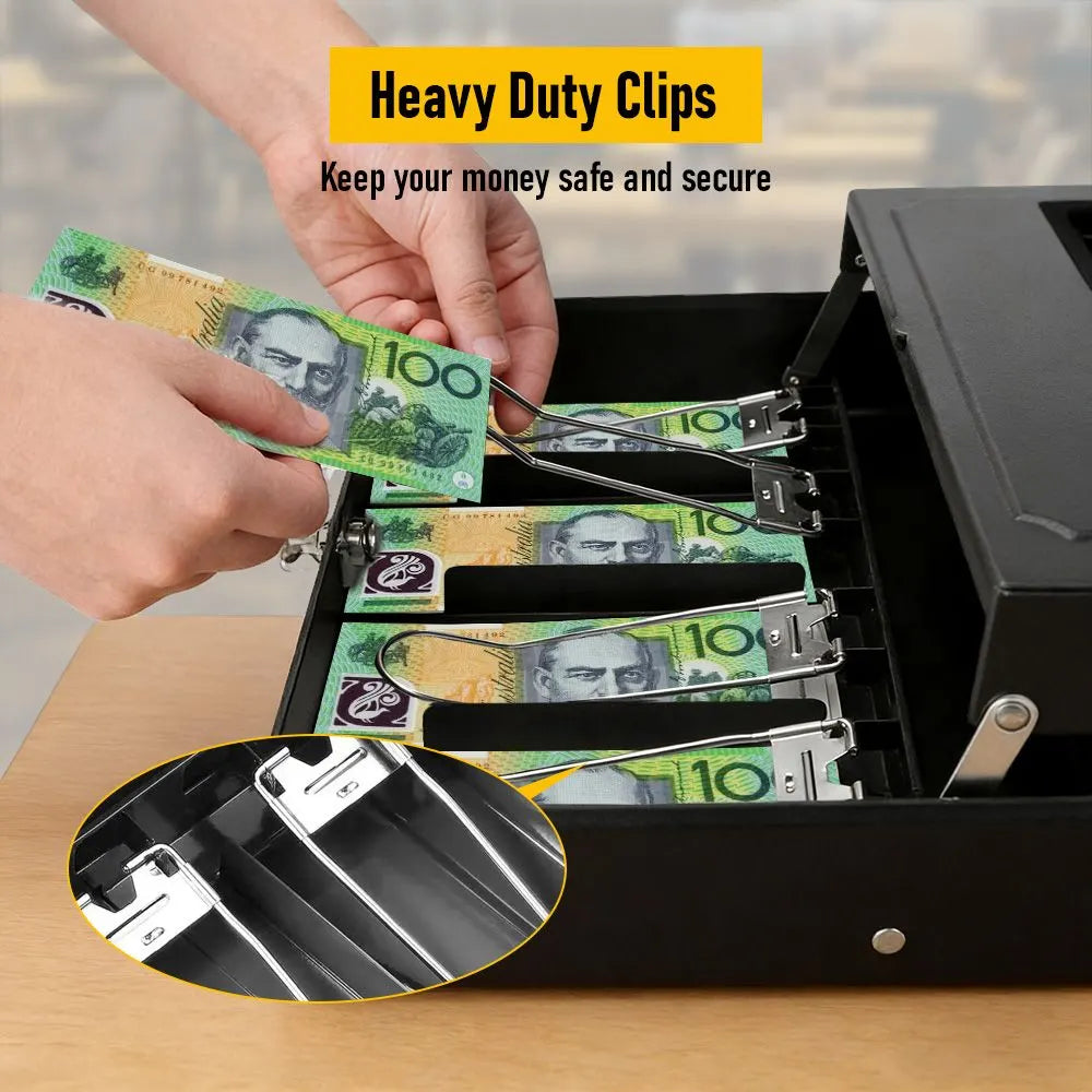 Lockable Cash Box with Coin Tray – Durable Metal Money Box with Key Lock for Bills & Change – White - Image 6