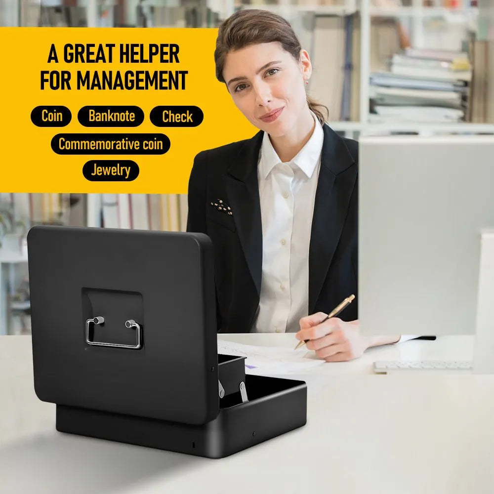 Lockable Cash Box with Coin Tray – Durable Metal Money Box with Key Lock for Bills & Change – White - Image 9