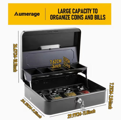 Portable Heavy-Duty Metal Cash Box with Key Lock & Security Cable Lock Suitable for Small Business - Image 2