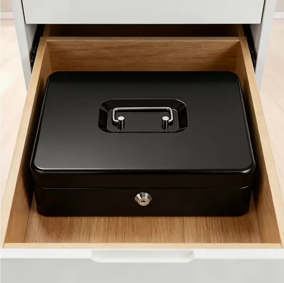 Portable Heavy-Duty Metal Cash Box with Key Lock & Security Cable Lock Suitable for Small Business - Image 4