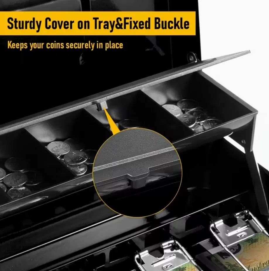 Portable Heavy-Duty Metal Cash Box with Key Lock & Security Cable Lock Suitable for Small Business - Image 6