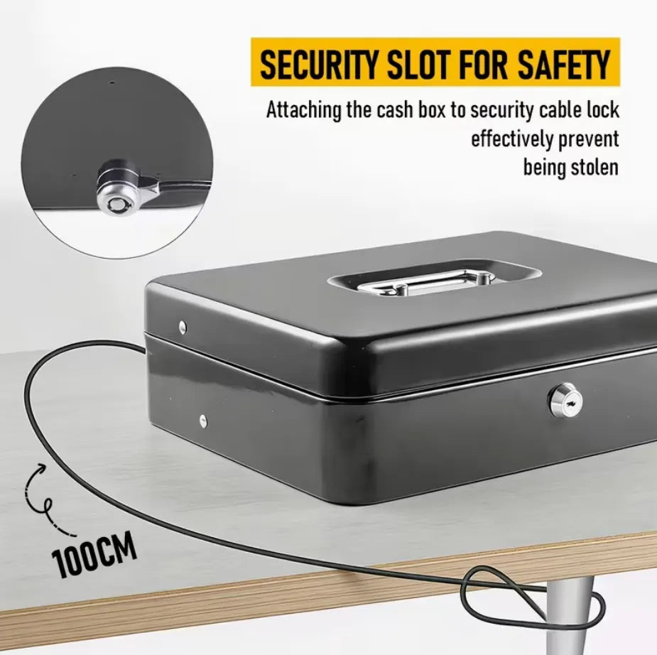 Portable Heavy-Duty Metal Cash Box with Key Lock & Security Cable Lock Suitable for Small Business - Image 7