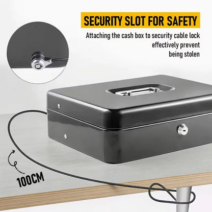 Portable Heavy-Duty Metal Cash Box with Key Lock & Security Cable Lock Suitable for Small Business - Image 7