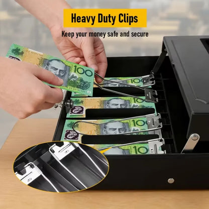 Portable Heavy-Duty Metal Cash Box with Key Lock & Security Cable Lock Suitable for Small Business - Image 8
