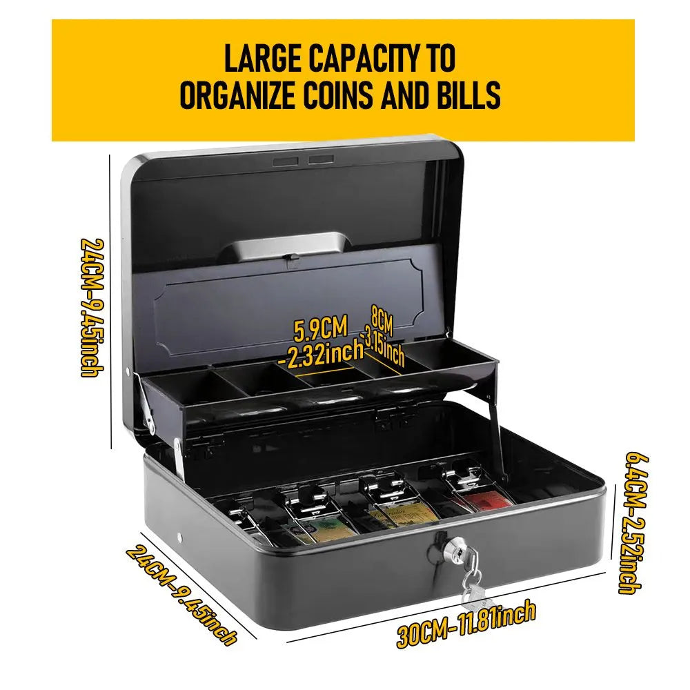 Portable Heavy-Duty Metal Cash Box with Key Lock & Security Cable Lock Suitable for Small Business - Image 9