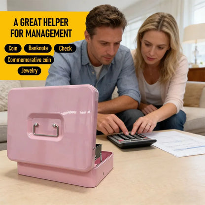 Cash Box With Security Locker And Security Cable, Money Box/Cash Tin With Money Tray For Saving Organizer-Pink - Image 8