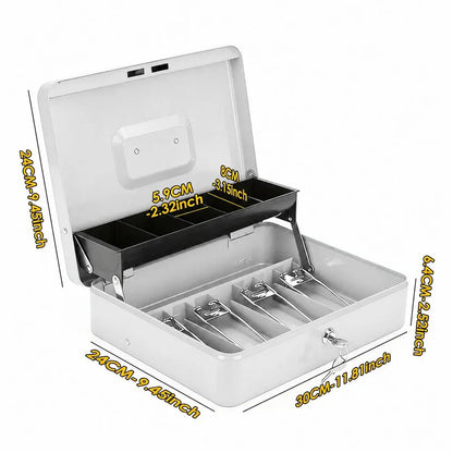 Cash Box With Security Locker And Security Cable, Money Box/Cash Tin With Money Tray For Saving Organizer-White - Image 3
