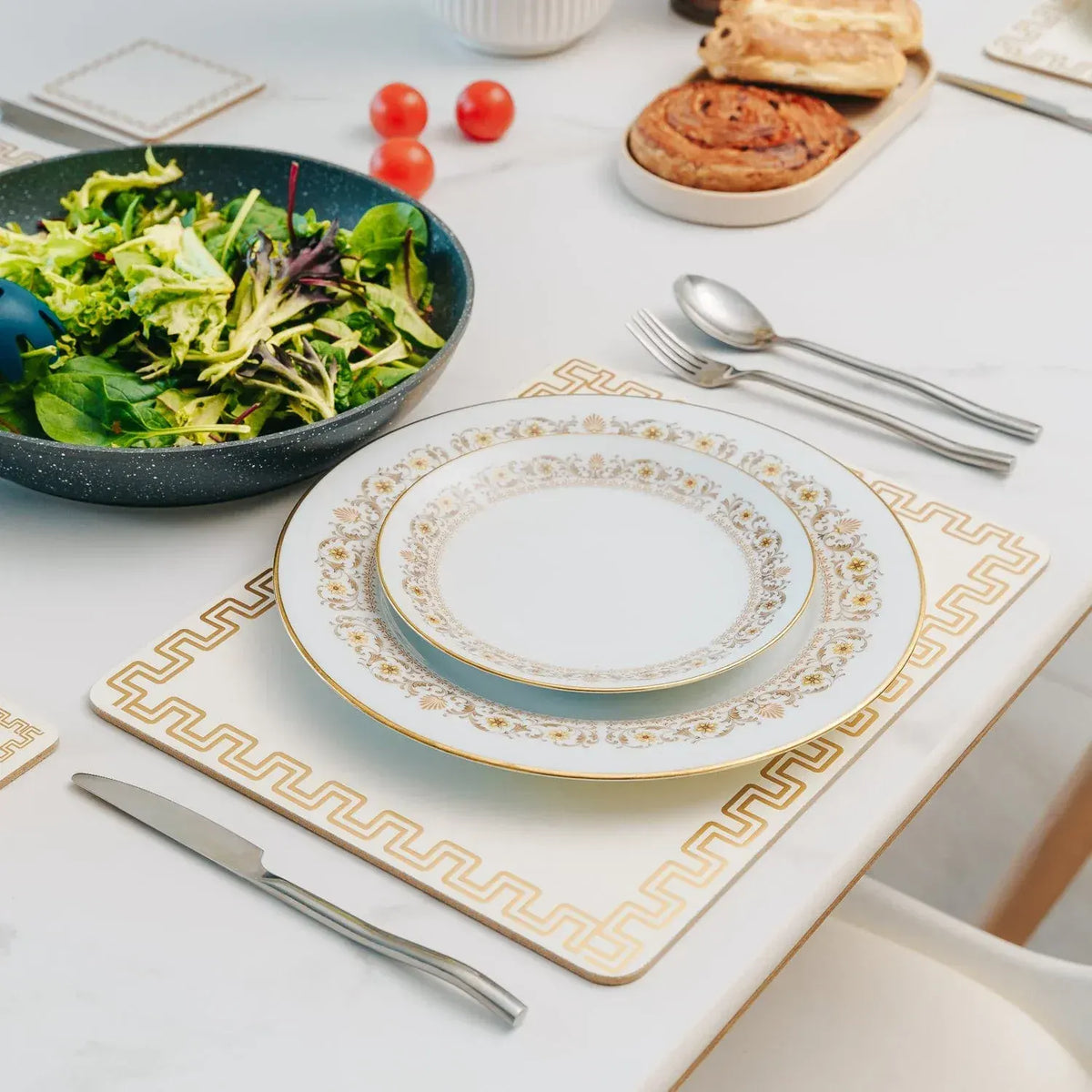 8 Pcs Clevinger  MDF Placemats and Coasters Gold Border - Image 4