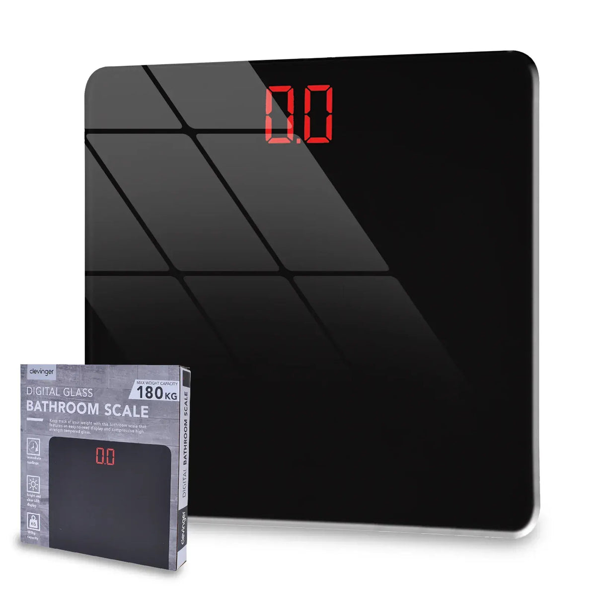 Aumerage Digital Glass Bathroom Scale 180kg 26x26cm LED 100g Auto-On kg/lb
