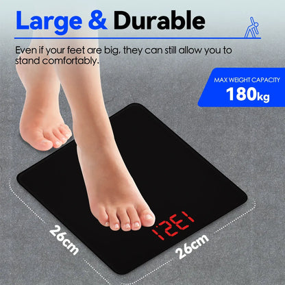 Aumerage Digital Glass Bathroom Scale 180kg 26x26cm LED 100g Auto-On kg/lb - Image 3