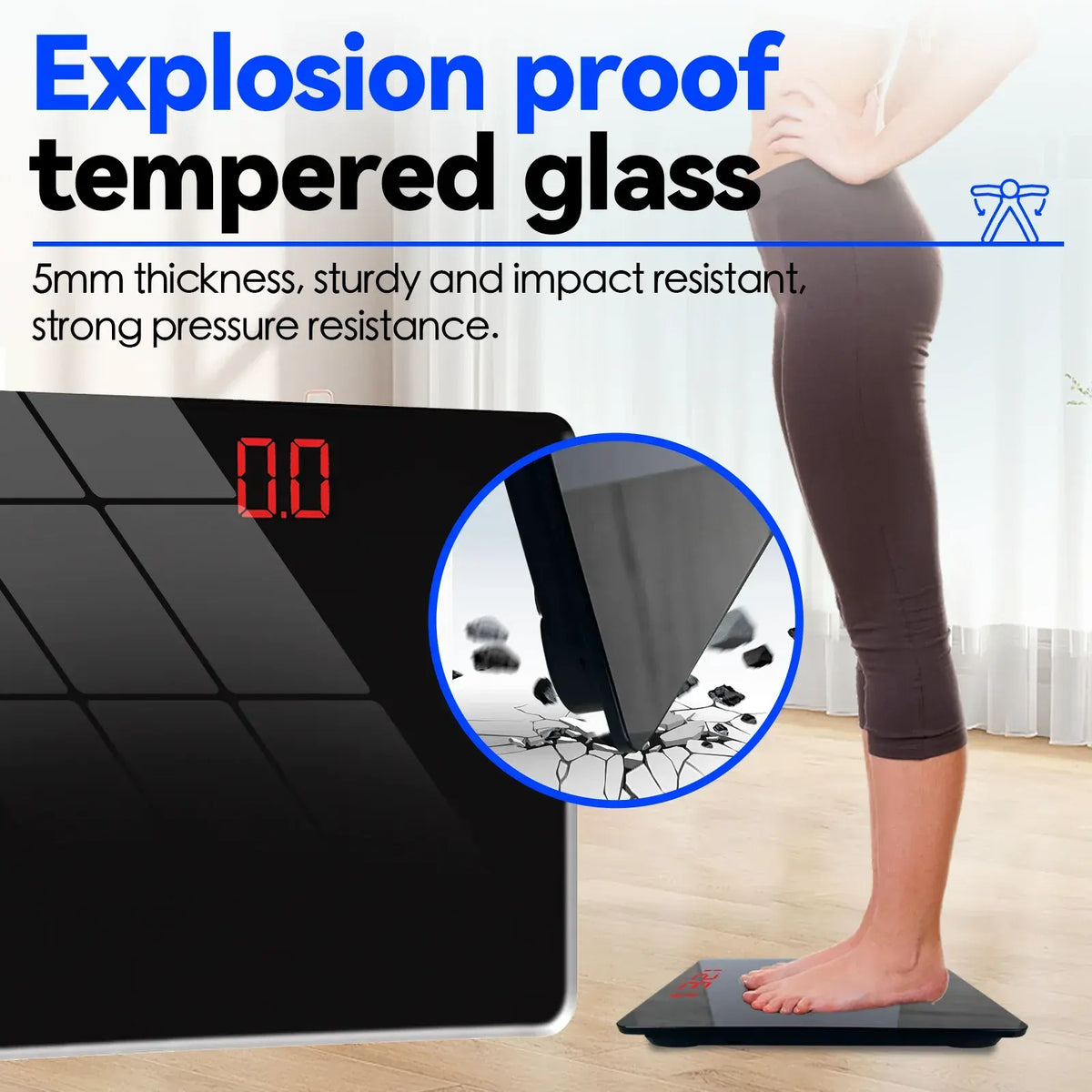 Aumerage Digital Glass Bathroom Scale 180kg 26x26cm LED 100g Auto-On kg/lb - Image 4
