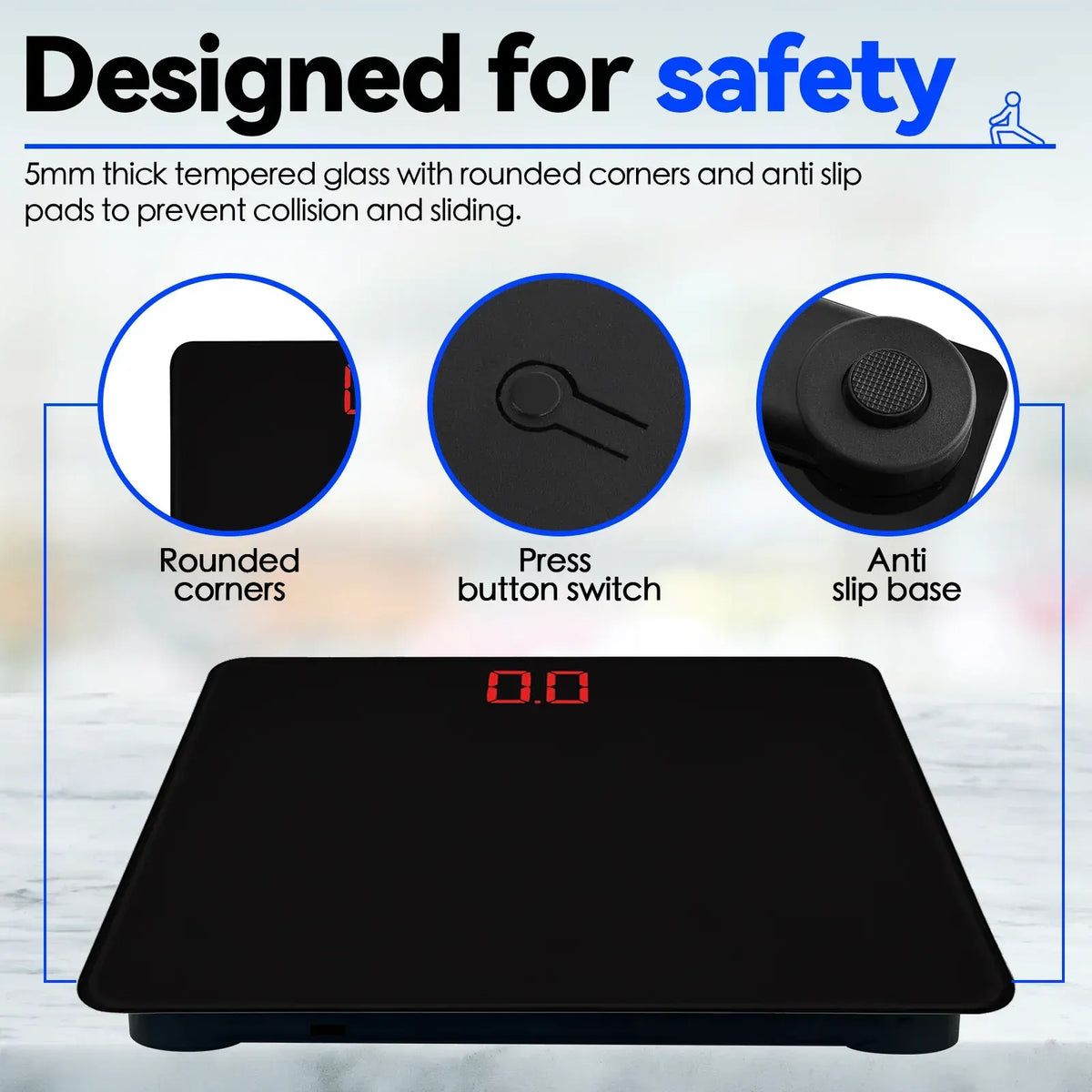 Aumerage Digital Glass Bathroom Scale 180kg 26x26cm LED 100g Auto-On kg/lb - Image 5