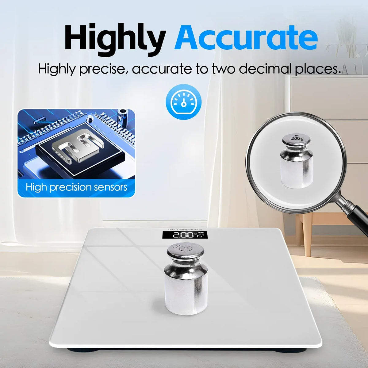 Aumerage Digital Glass Bathroom Scale 180kg Tempered Glass LED Display kg/lb Weight Scale26 x 26 x 2.5cm - Image 2