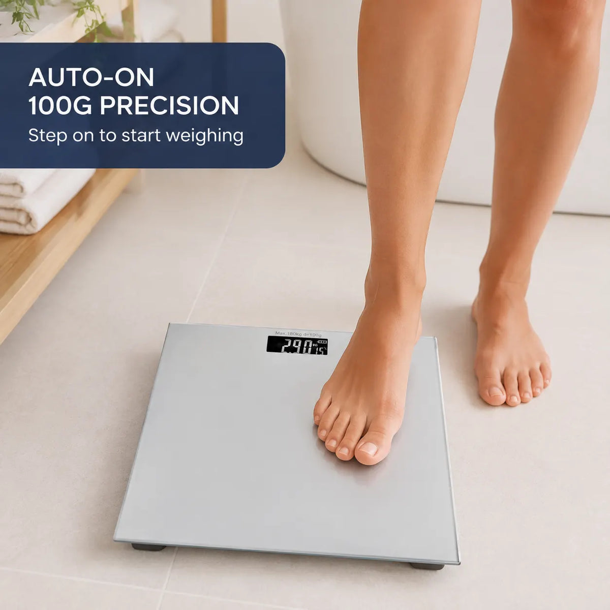 Aumerage Digital Glass Bathroom Scale 180kg Tempered Glass LED Display kg/lb Weight Scale26 x 26 x 2.5cm - Image 7
