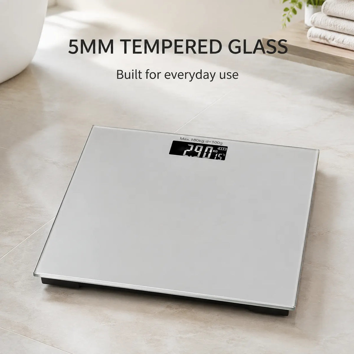 Aumerage Digital Glass Bathroom Scale 180kg Tempered Glass LED Display kg/lb Weight Scale26 x 26 x 2.5cm - Image 8